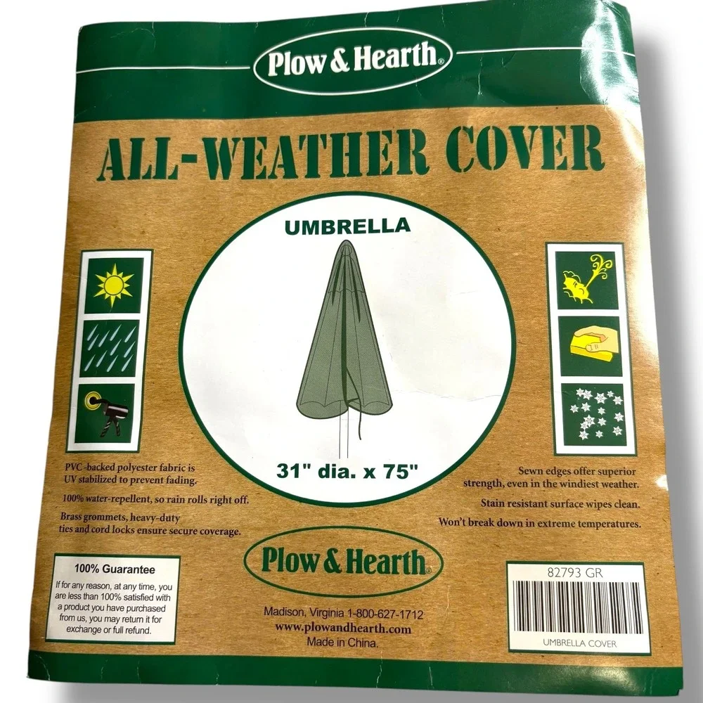 Plow &‎ Hearth All-Weather Umbrella Cover Green UV Stabilized 31 dia x 75